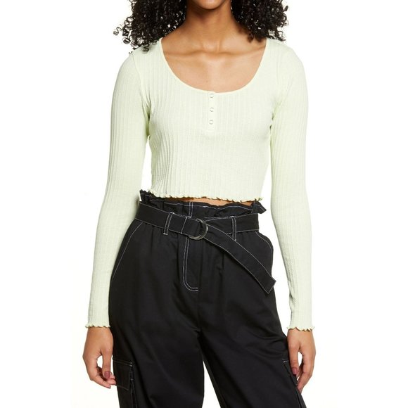 BP. Scoop Neck Long Sleeve Crop Henley NEW WITH TAGS - Picture 1 of 3